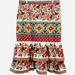 Antonio Melani Tiered Pencil Midi Skirt Floral & Mosaic Pattern Sz 14